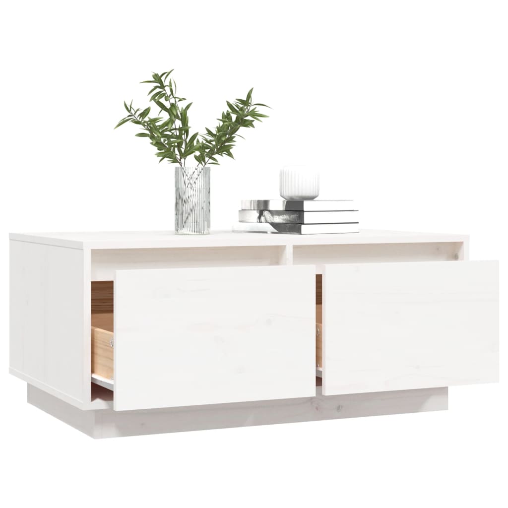 Tavolino da Salotto Bianco 80x50x35 cm Legno Massello di Pino | homemem39