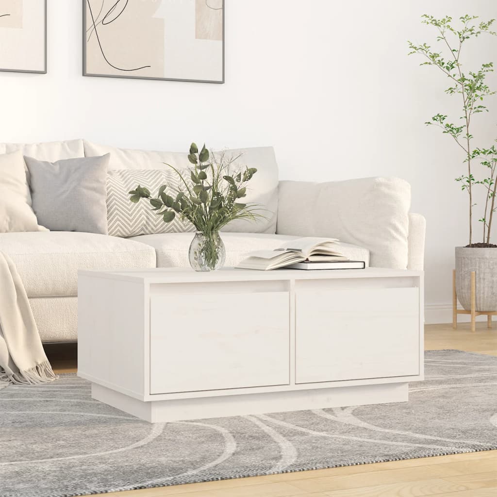 Tavolino da Salotto Bianco 80x50x35 cm Legno Massello di Pino | homemem39