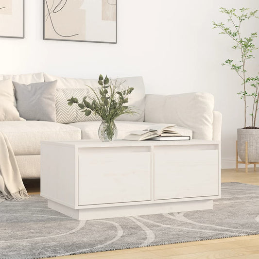 Tavolino da Salotto Bianco 80x50x35 cm Legno Massello di Pino | homemem39