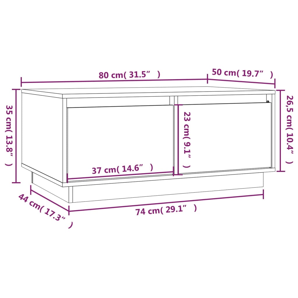 Tavolino da Salotto Grigio 80x50x35 cm Legno Massello di Pino | homemem39