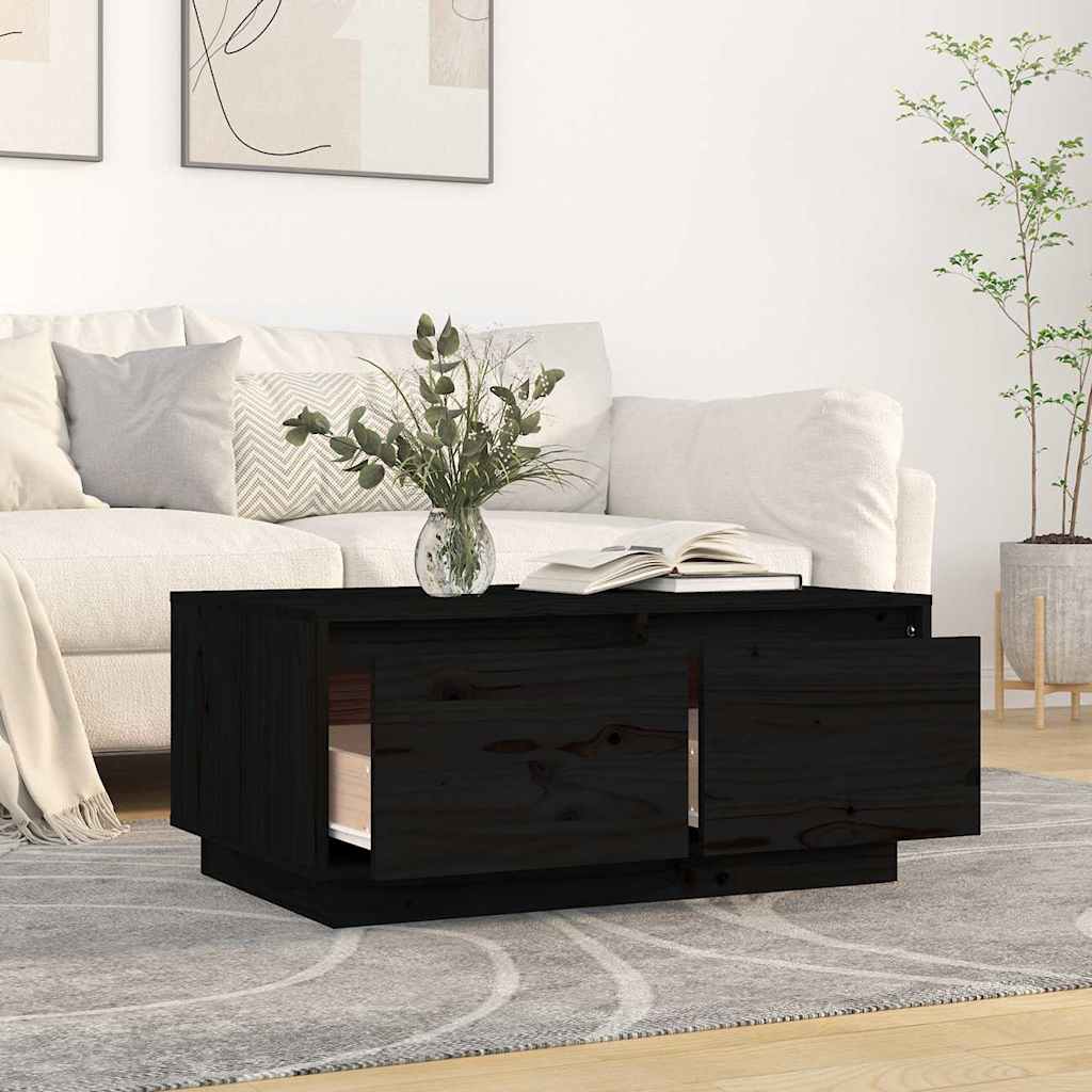 Tavolino da Salotto Nero 80x50x35 cm Legno Massello di Pino | homemem39