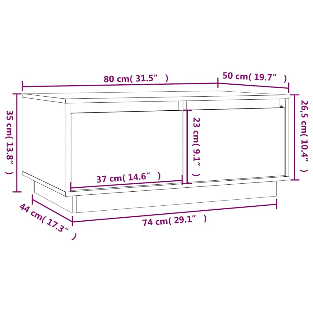 Tavolino da Salotto Nero 80x50x35 cm Legno Massello di Pino | homemem39