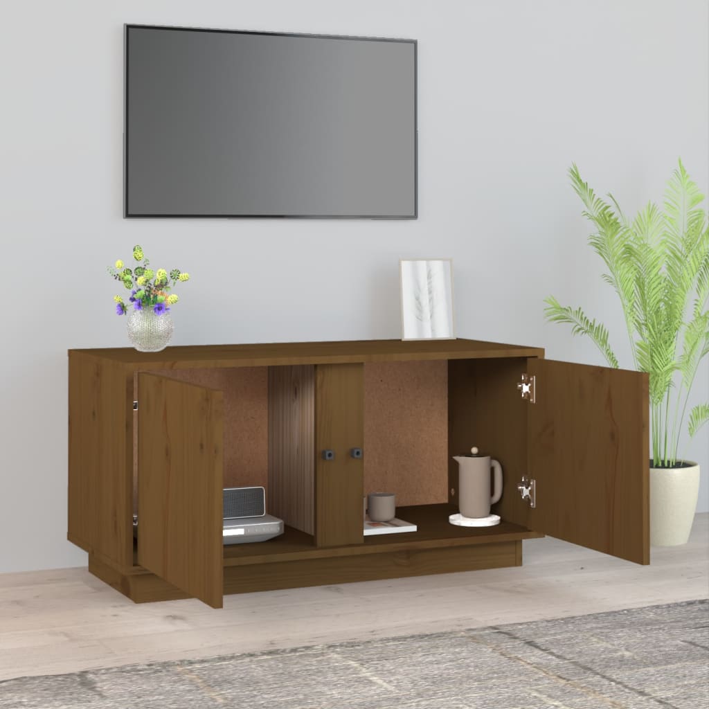 Mobile Porta TV ambra 80x35x40,5 cm in Legno Massello di Pino