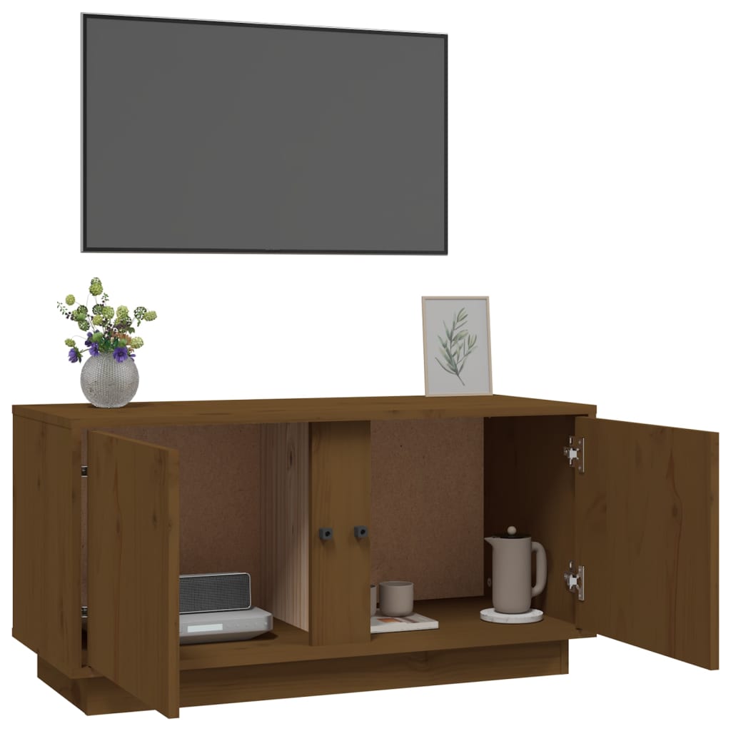 Mobile Porta TV ambra 80x35x40,5 cm in Legno Massello di Pino