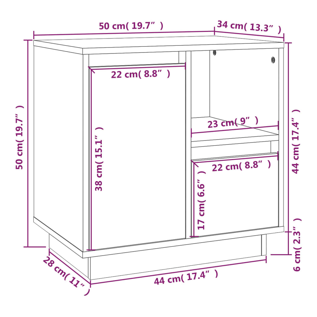 Comodino 50x34x50 cm in Legno Massello di Pino | homemem39