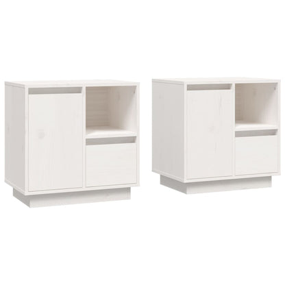 Comodini 2 pz Bianco 50x34x50 cm in Legno Massello di Pino - homemem39
