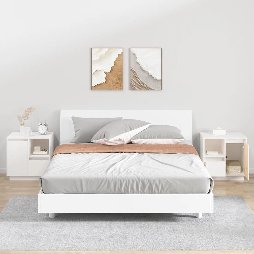 Comodini 2 pz Bianco 50x34x50 cm in Legno Massello di Pino - homemem39