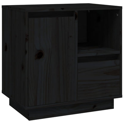 Comodino Nero 50x34x50 cm in Legno Massello di Pino - homemem39