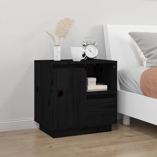 Comodino Nero 50x34x50 cm in Legno Massello di Pino - homemem39