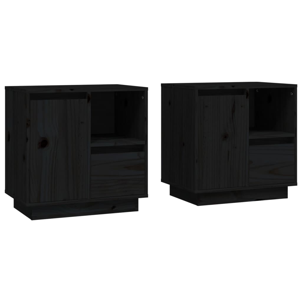 Comodini 2 pz Neri 50x34x50 cm in Legno Massello di Pino - homemem39