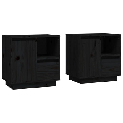 Comodini 2 pz Neri 50x34x50 cm in Legno Massello di Pino - homemem39