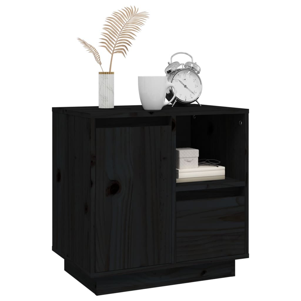 Comodini 2 pz Neri 50x34x50 cm in Legno Massello di Pino - homemem39