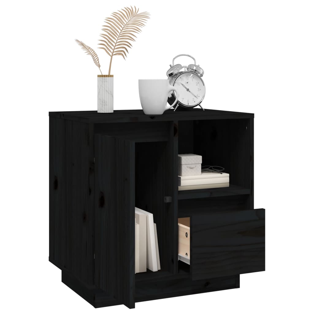 Comodini 2 pz Neri 50x34x50 cm in Legno Massello di Pino - homemem39