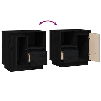Comodini 2 pz Neri 50x34x50 cm in Legno Massello di Pino - homemem39