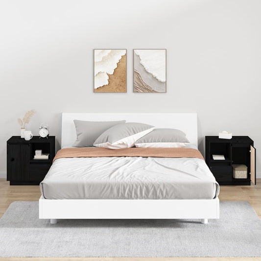Comodini 2 pz Neri 50x34x50 cm in Legno Massello di Pino - homemem39