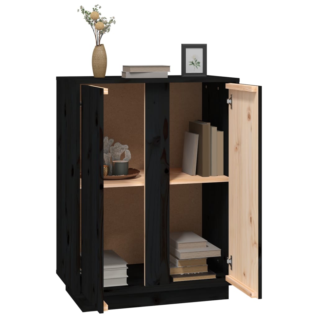 Credenza Nera 60x35x80 cm in Legno Massello di Pino - homemem39