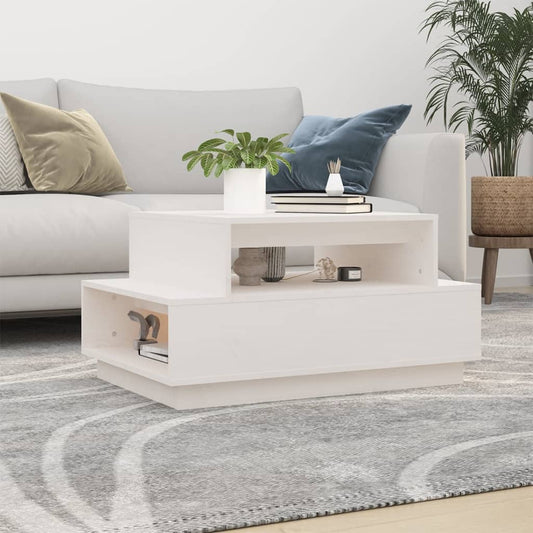 Tavolino da Salotto Bianco 80x55x40,5 cm Legno Massello di Pino | homemem39