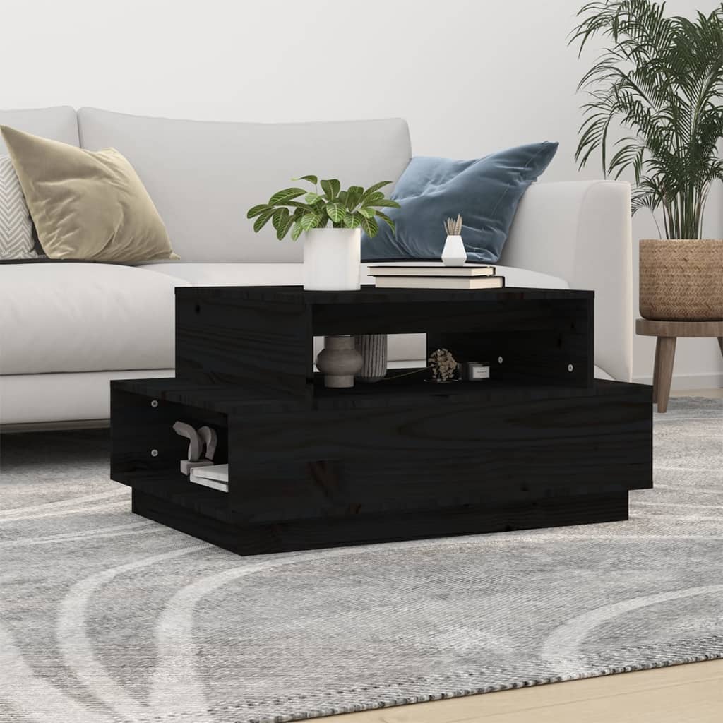 Tavolino da Salotto Nero 80x55x40,5 cm Legno Massello di Pino | homemem39