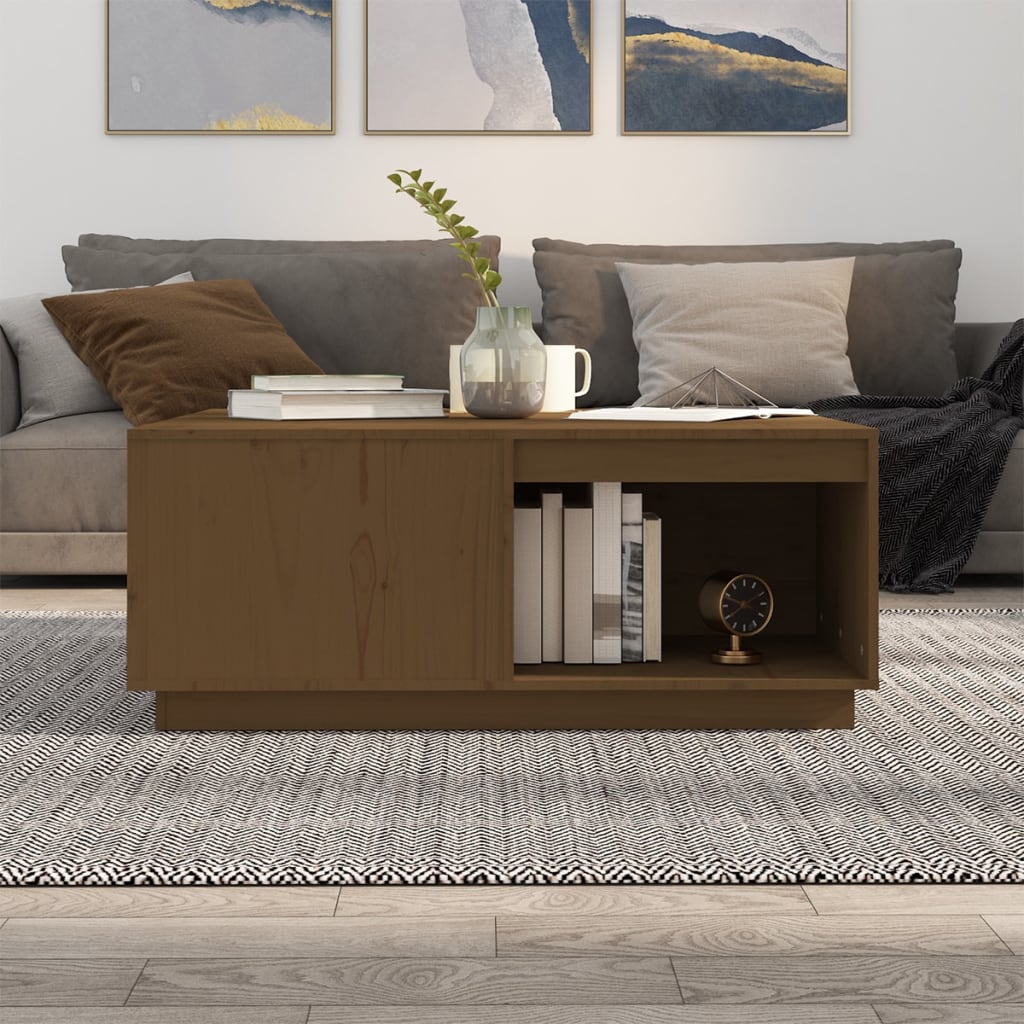 Tavolino da Salotto ambra 100x101x40,5cm Legno Massello di Pino | homemem39