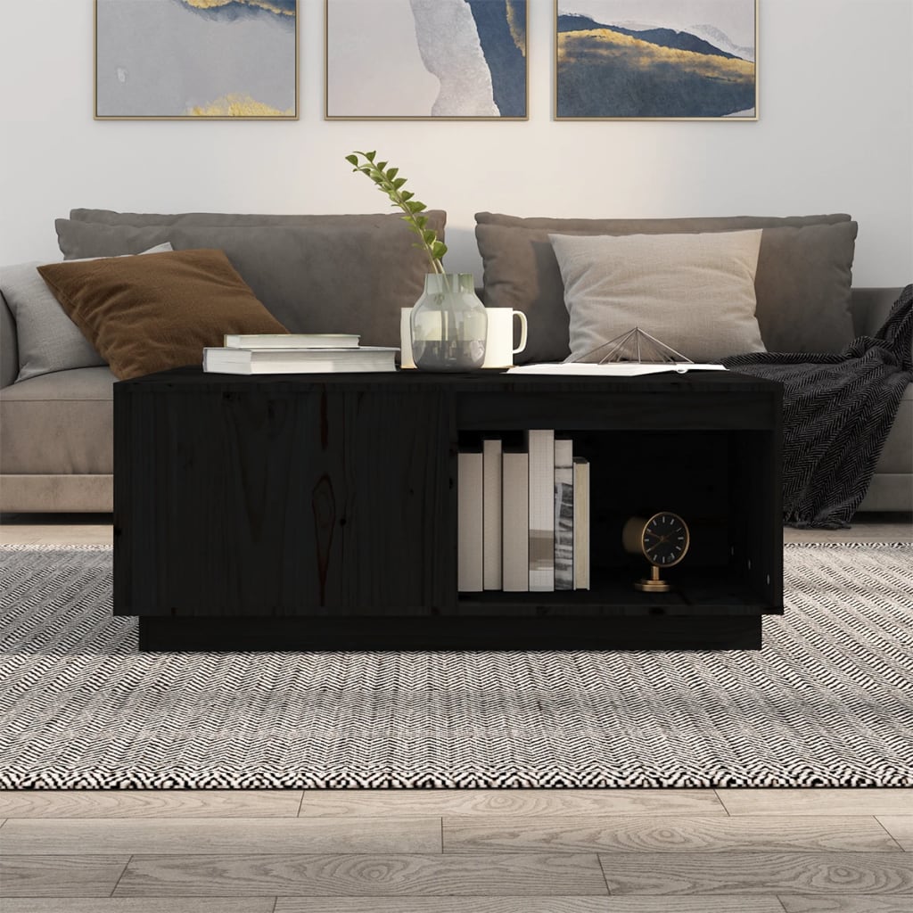 Tavolino da Salotto Nero 100x101x40,5 cm Legno Massello di Pino | homemem39