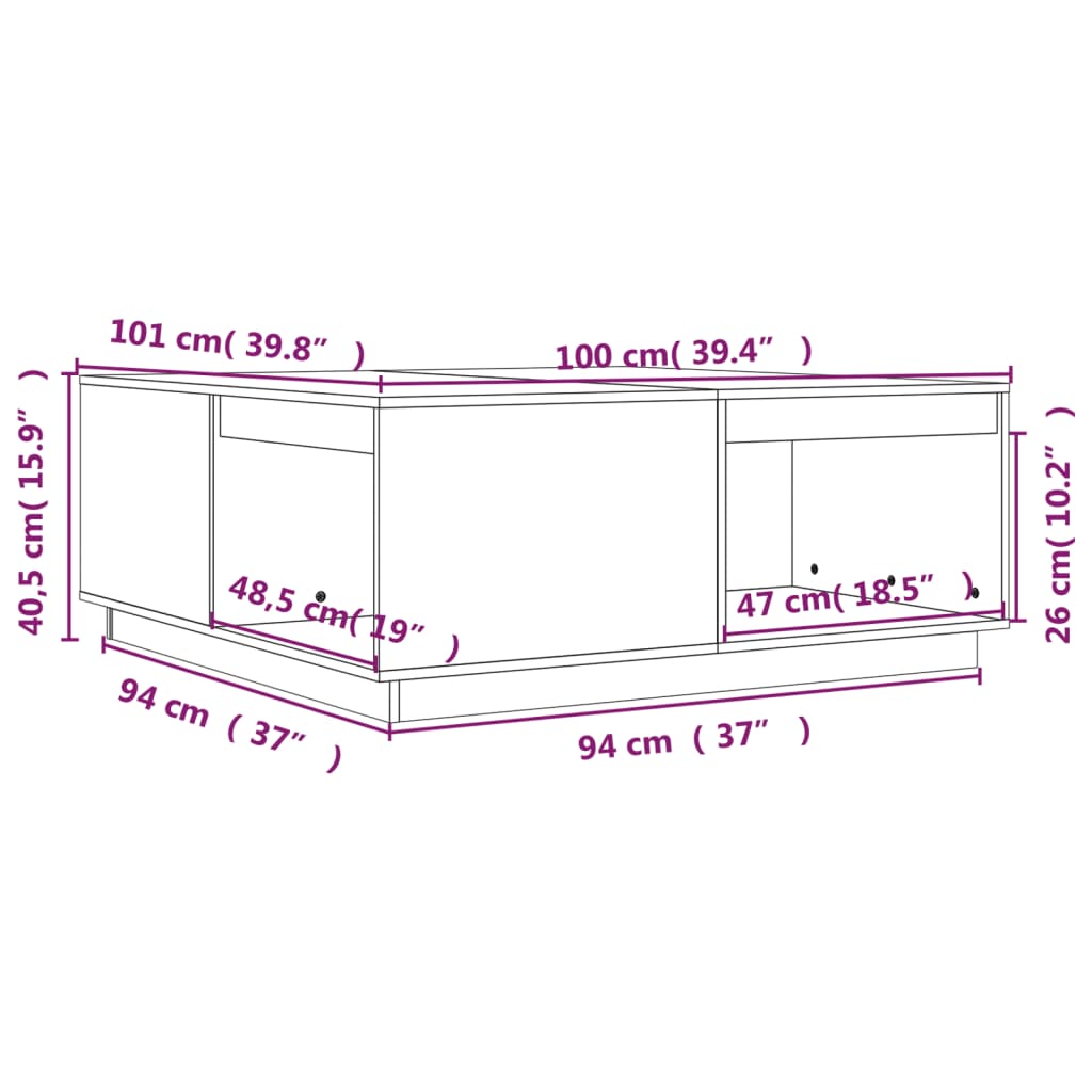 Tavolino da Salotto Nero 100x101x40,5 cm Legno Massello di Pino | homemem39