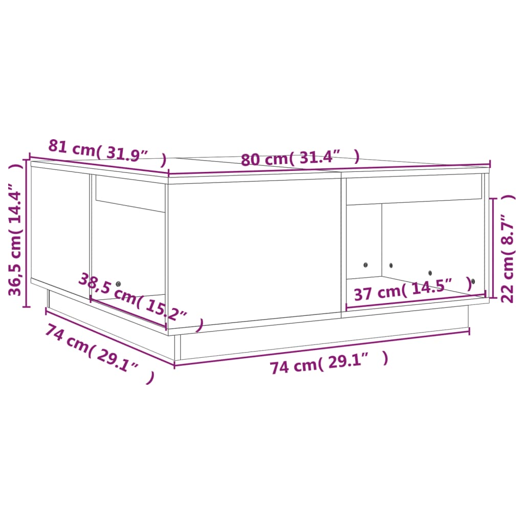 Tavolino da Salotto ambra 80x81x36,5 cm Legno Massello di Pino | homemem39