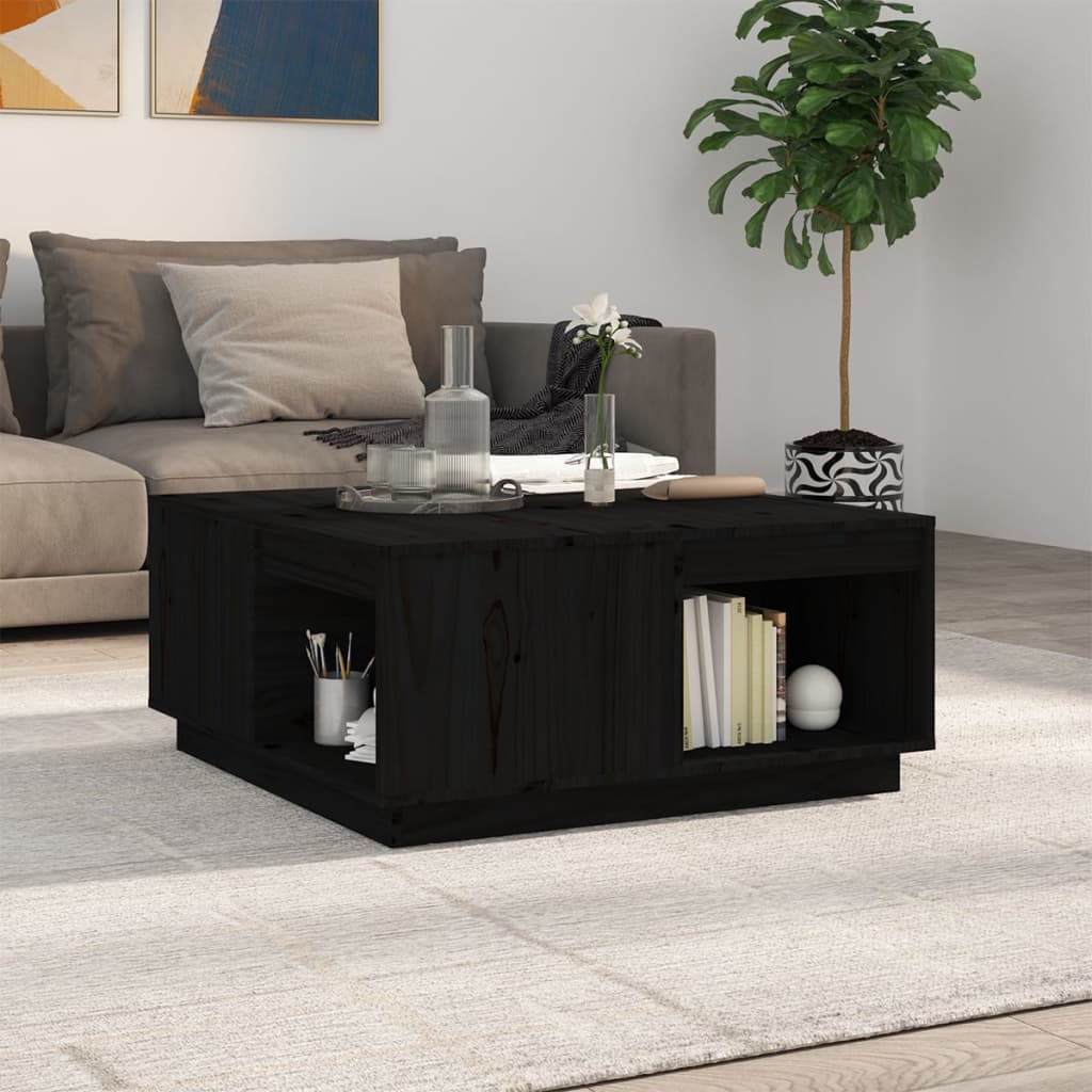 Tavolino da Salotto Nero 80x81x36,5 cm Legno Massello di Pino | homemem39