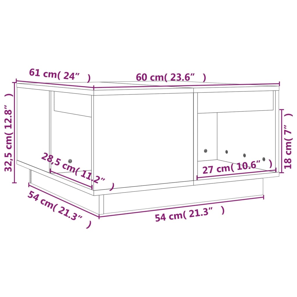 Tavolino da Salotto Nero 60x61x32,5 cm Legno Massello di Pino | homemem39