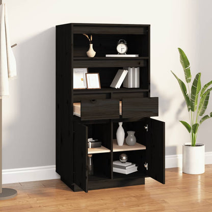 Credenza Nera 60x40x116,5 cm in Legno Massello di Pino - homemem39