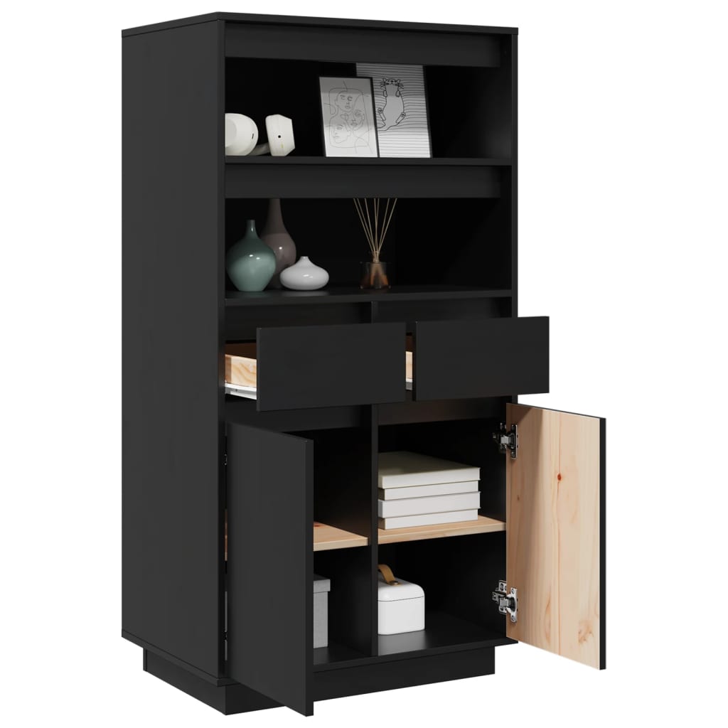 Credenza Nera 60x40x116,5 cm in Legno Massello di Pino - homemem39
