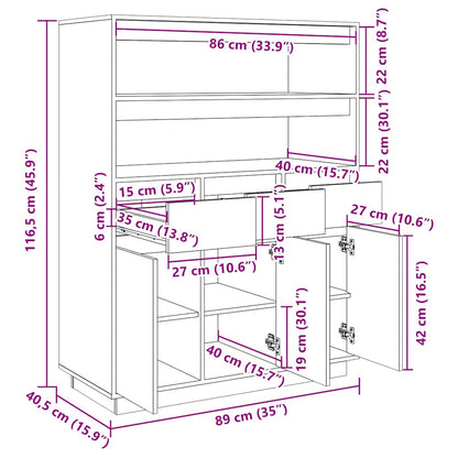 Credenza Bianca 89x40x116,5 cm in Legno Massello di Pino