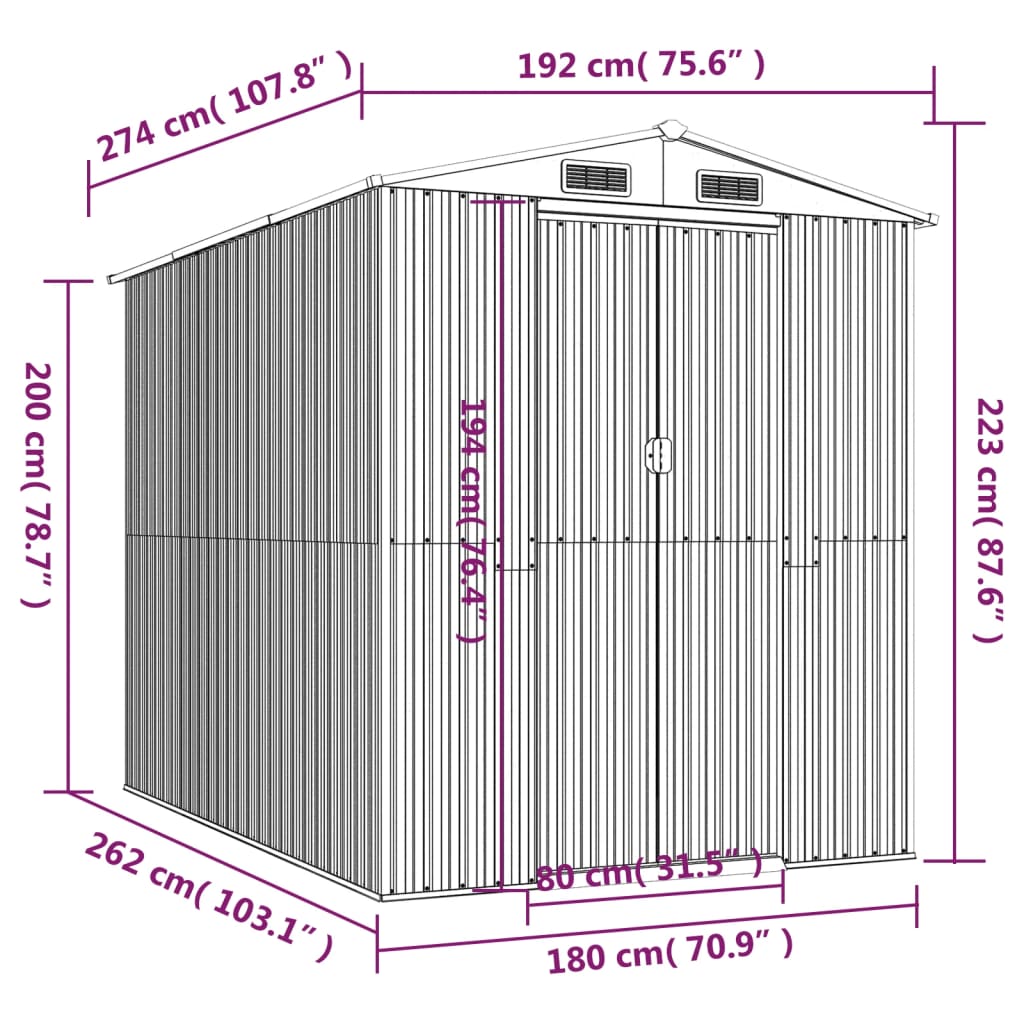 Capanno da Giardino Verde 192x274x223 cm Acciaio Zincato - homemem39