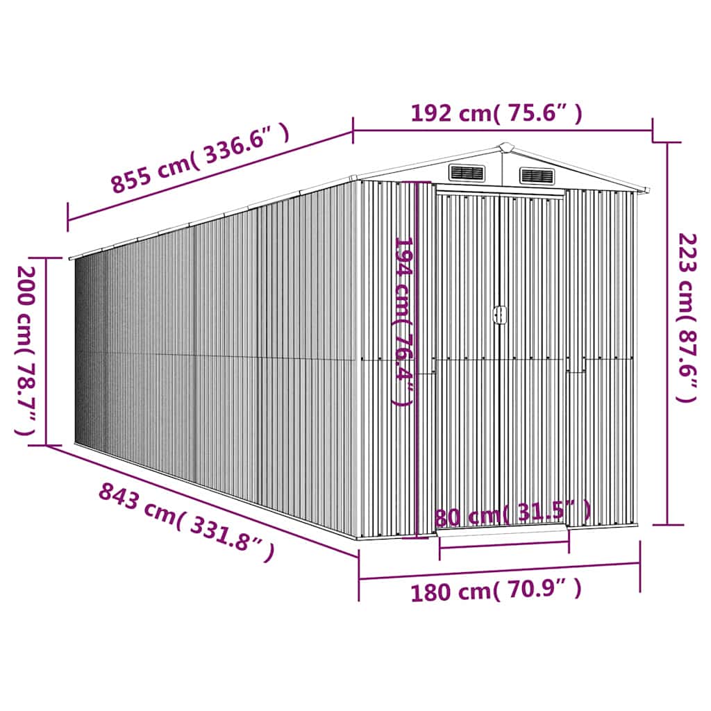 Capanno da Giardino Verde 192x855x223 cm Acciaio Zincato | homemem39