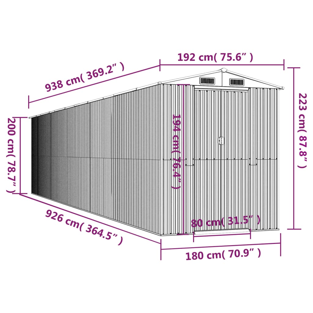 Capanno da Giardino Verde 192x938x223 cm Acciaio Zincato - homemem39