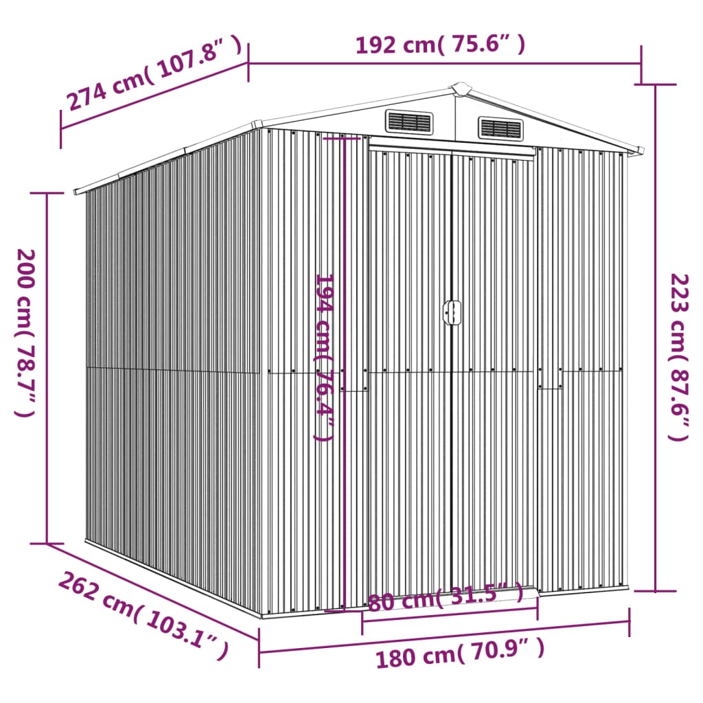 Capanno da Giardino Grigio Chiaro 192x274x223cm Acciaio Zincato - homemem39