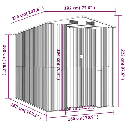 Capanno da Giardino Grigio Chiaro 192x274x223cm Acciaio Zincato - homemem39