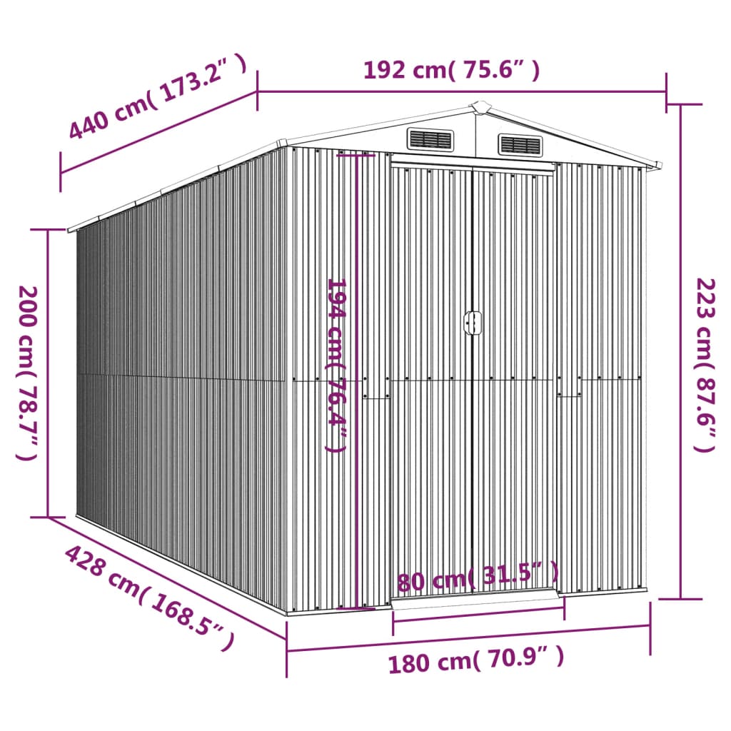 Capanno da Giardino Grigio Chiaro 192x440x223cm Acciaio Zincato - homemem39