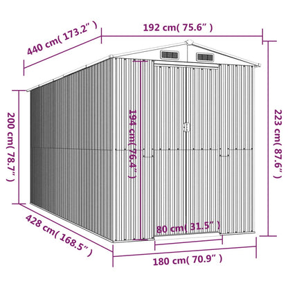 Capanno da Giardino Grigio Chiaro 192x440x223cm Acciaio Zincato - homemem39