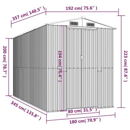 Capanno da Giardino Antracite 192x357x223 cm in Acciaio Zincato - homemem39