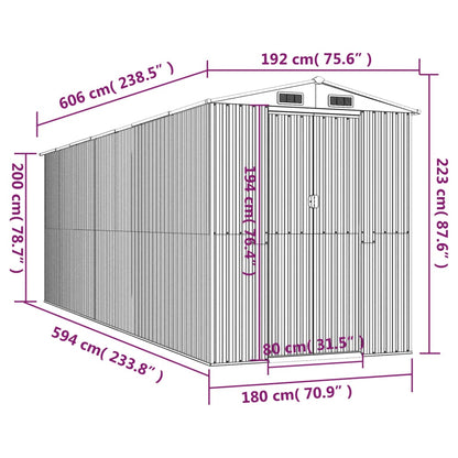 Capanno da Giardino Antracite 192x606x223 cm in Acciaio Zincato - homemem39