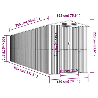 Capanno da Giardino Antracite 192x855x223 cm in Acciaio Zincato - homemem39