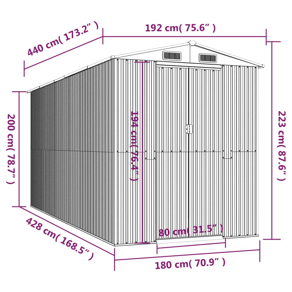 Capanno da Giardino Marrone Scuro 192x440x223cm Acciaio Zincato - homemem39