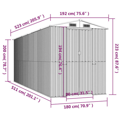 Capanno da Giardino Marrone Scuro 192x523x223cm Acciaio Zincato - homemem39