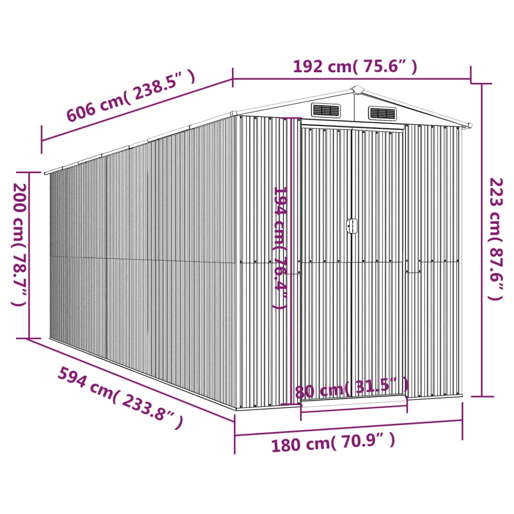 Capanno da Giardino Marrone Scuro 192x606x223cm Acciaio Zincato | homemem39