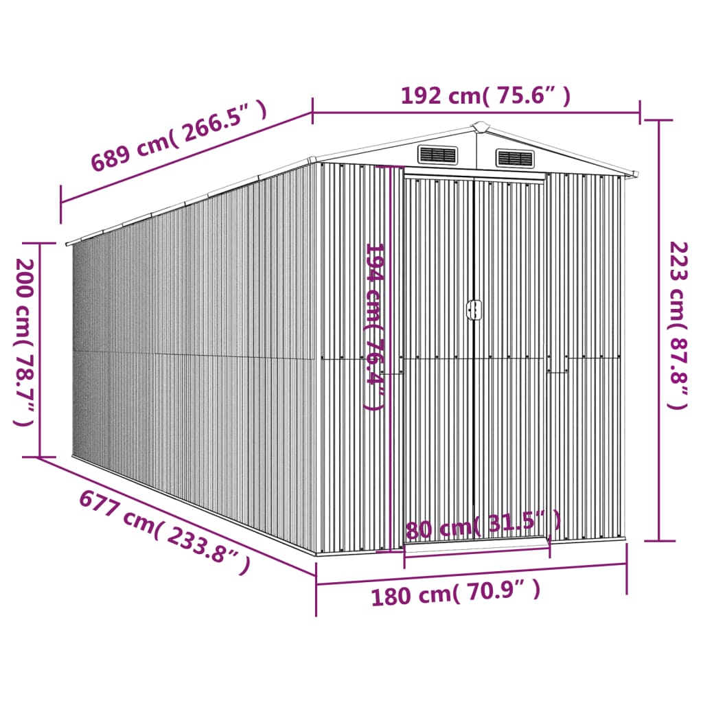 Capanno da Giardino Marrone Scuro 192x689x223cm Acciaio Zincato - homemem39