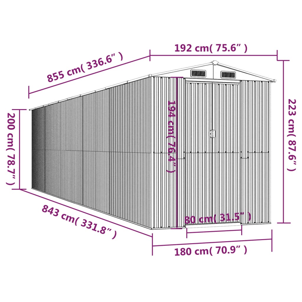 Capanno da Giardino Marrone Scuro 192x855x223cm Acciaio Zincato - homemem39