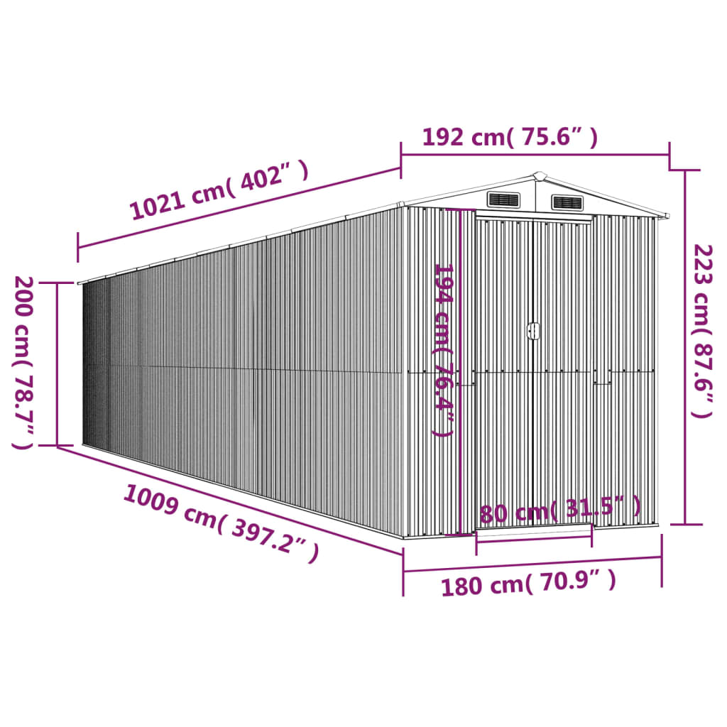 Capanno Giardino Marrone Scuro 192x1021x223 cm Acciaio Zincato - homemem39