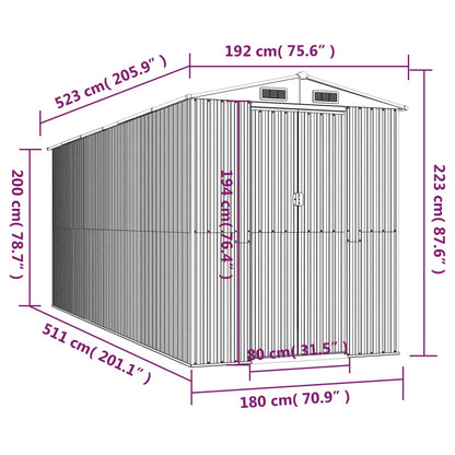 Capanno Giardino Marrone Chiaro 192x523x223 cm Acciaio Zincato - homemem39