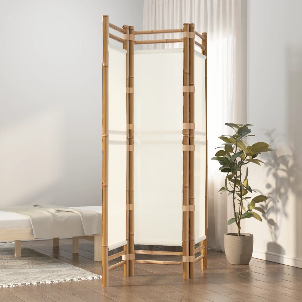 Divisorio Ambienti 3 Pannelli Pieghevole 120 cm Bambù e Tela | homemem39