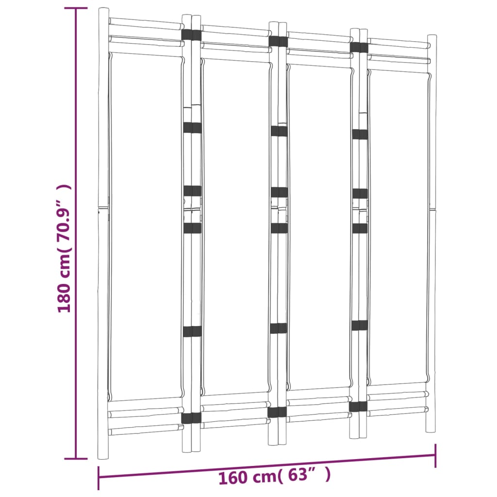 Divisorio Ambienti 4 Pannelli Pieghevole 160 cm Bambù e Tela - homemem39